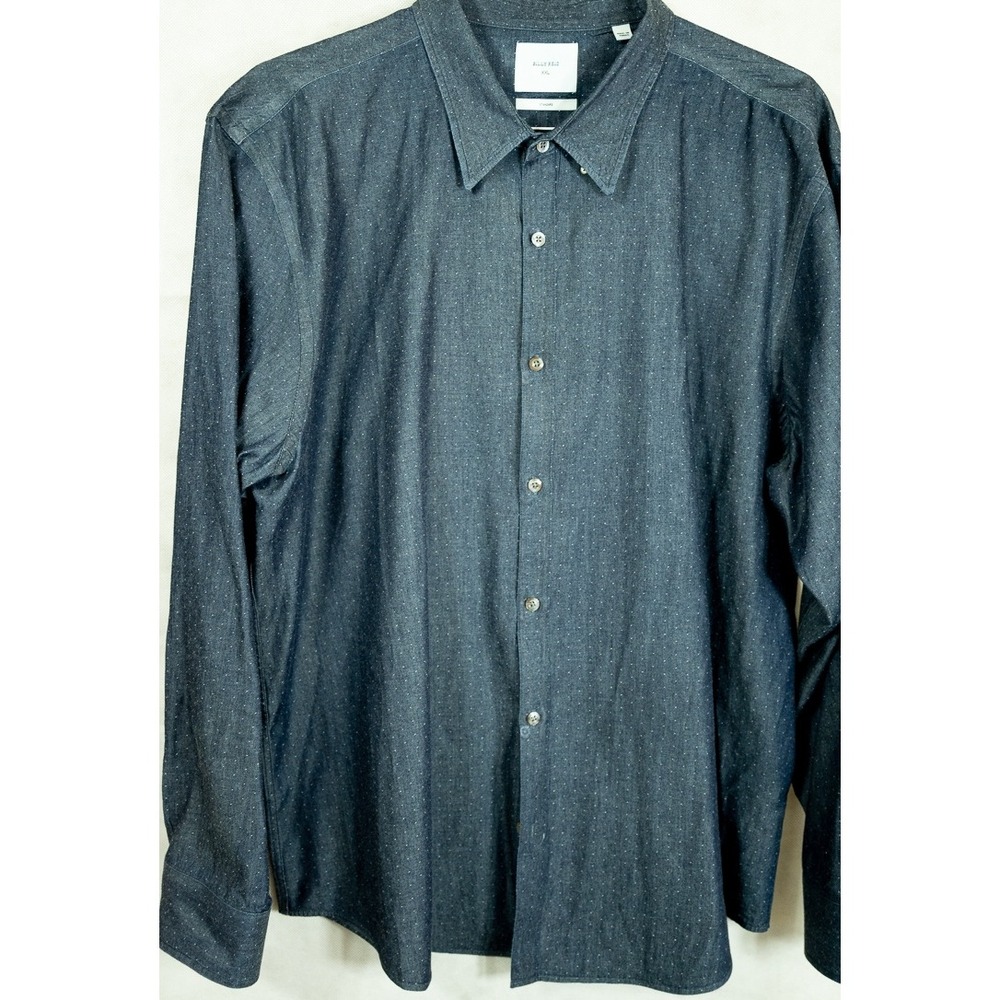 Billy Reid Mens XXL Standard Fit Indigo Blue Micro Dot Chambray Shirt 19x36